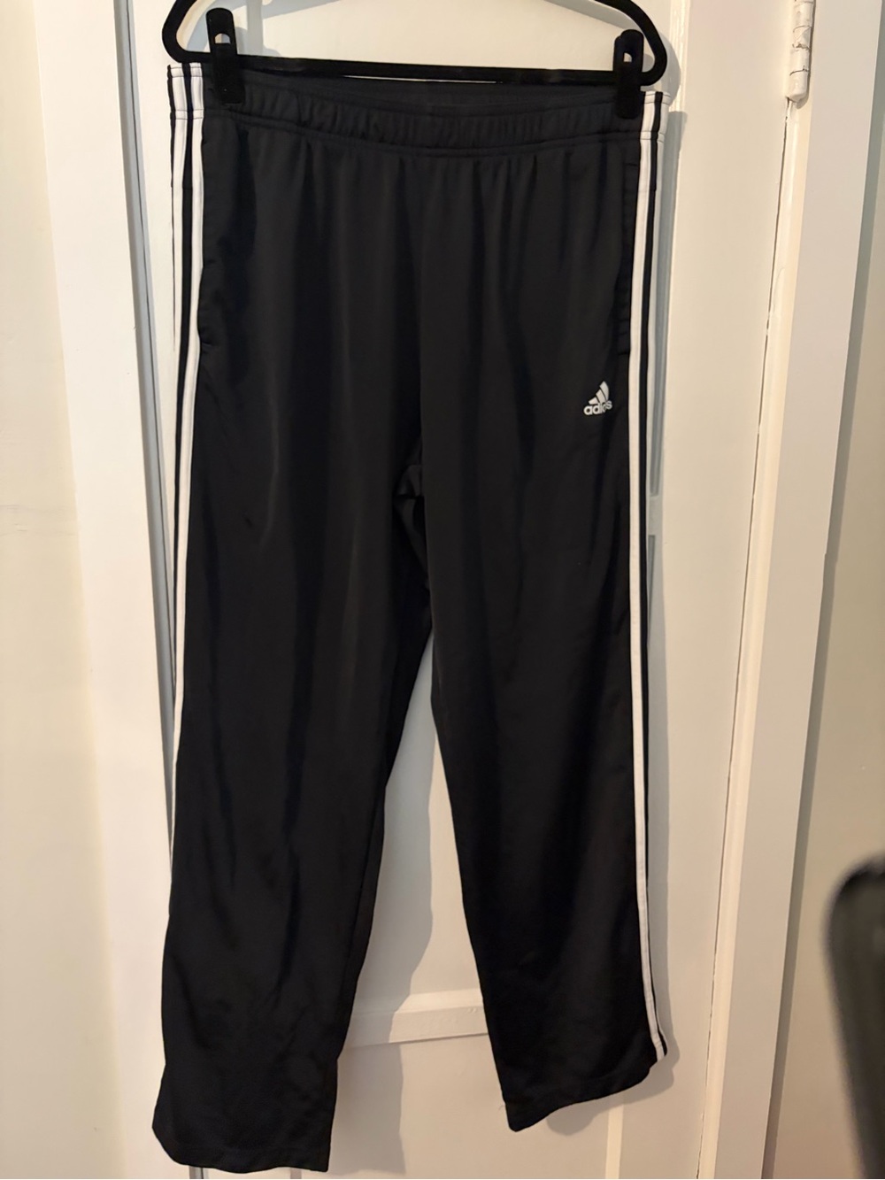 Adidas Men Black Track Pants with White Side Stripes